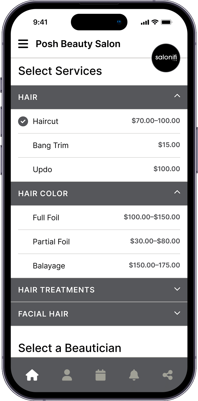 Salonifi booking UI